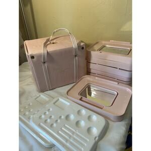 Mary Kay Cosmetics Pink Train Case Vintage 1960’s Travel Makeup Case 6 Mirrors